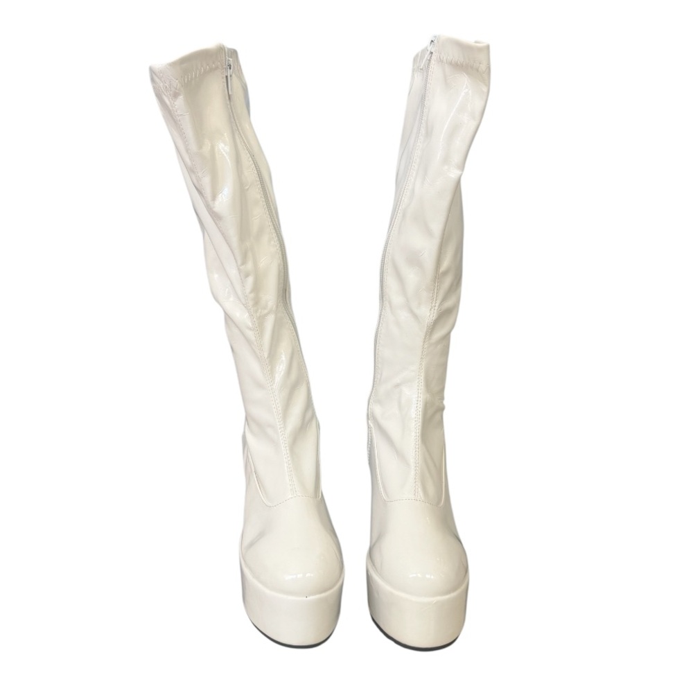 NEW WHITE platform GO GO BOOTS Halloween hippi costume women’s size 7 8 - Picture 3 of 16